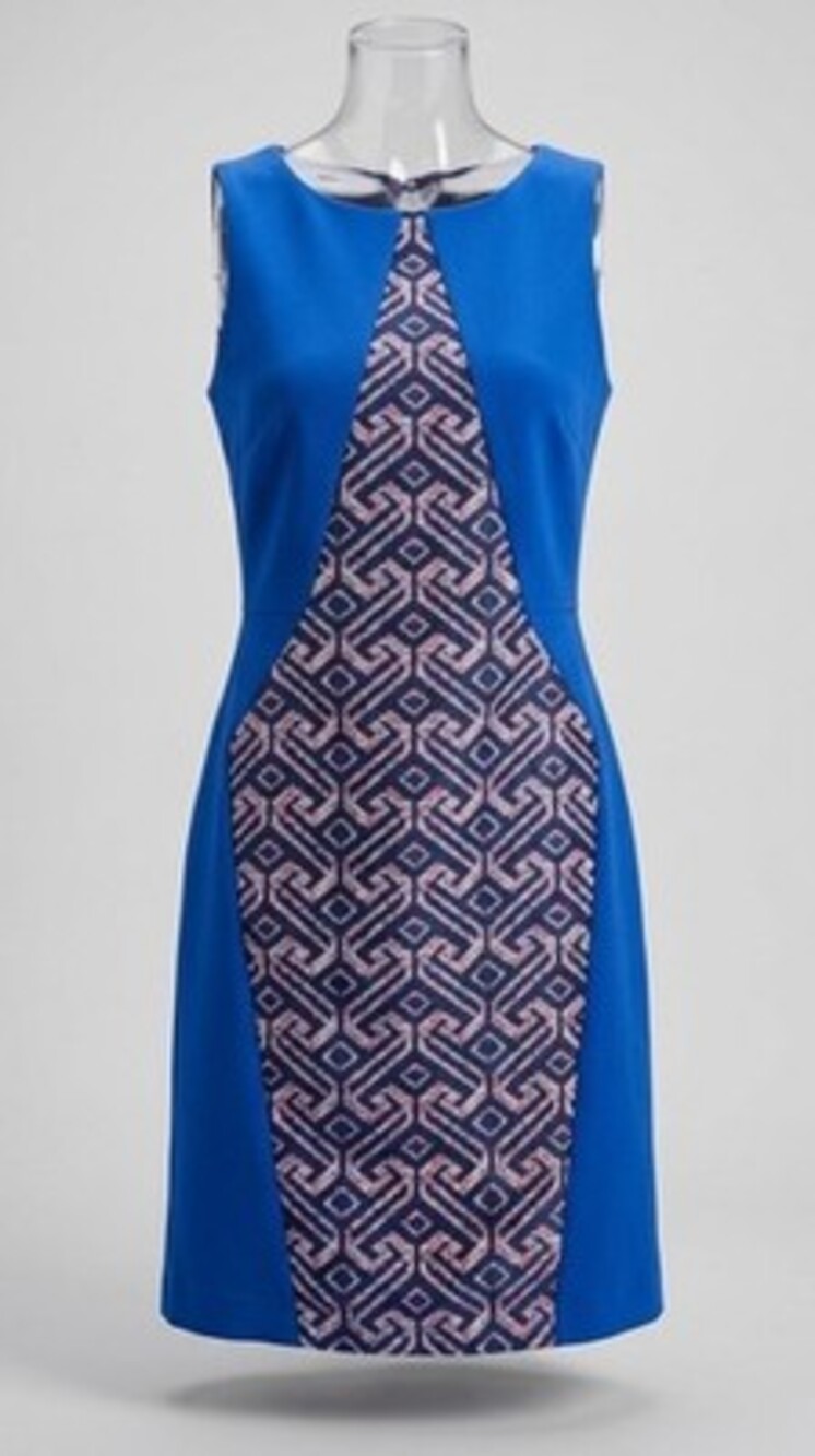 Anthropologie Dress Eva Franco Blue Geometric Pattern Sheath Size 4
